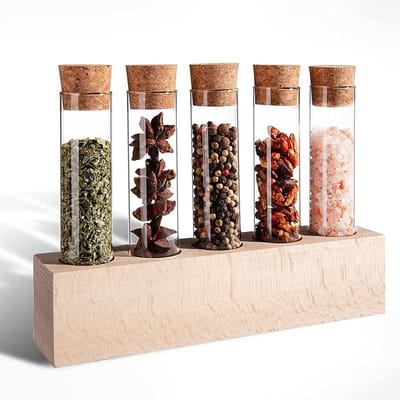 Dailygoods- Kruidenrek Houten - Reageerbuisjes met Kurk - Vaas 65 ml - Hoogwaardige Kwaliteit - Made in Germany - Duurzaam Product - Kruidenhouder