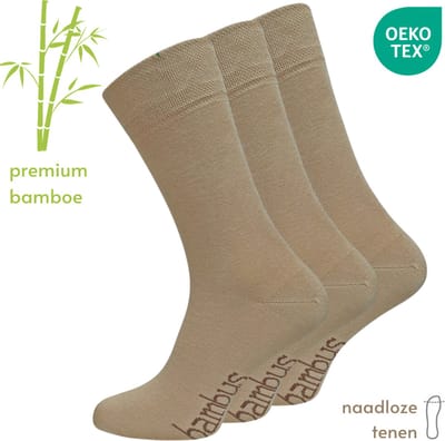 Bamboe Sokken Set - 3 paar - Beige/Ecru- maat 35-38 - Naadloze teen, zonder knellende boord