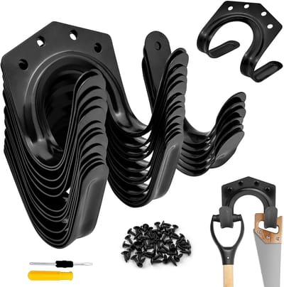 18 stuks tuingereedschapshouders, haken, enkele haak/dubbele haak, gereedschapshouder voor garage, tuin, fietsschuur met 54 schroeven, 1 schroevendraaier (zwart)
