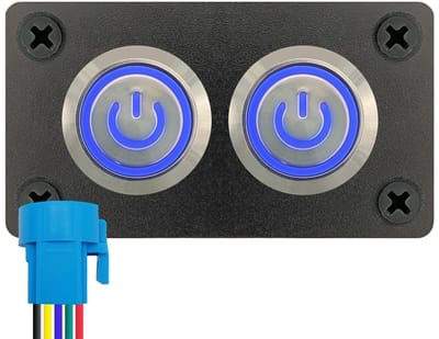 ProRide Metalen drukschakelaar 220V ON-OFF - Inbouwpaneel tweevoudig - 22mm - IP67 - LED indicatie Blauw