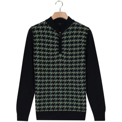 Baileys Trui Lambswool Half Zip Allover Jacquard Pattern Knit Dark Forest / male