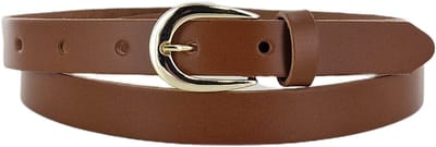 Smalle Dames Riem | Kleur: Cognac | 2cm breed | Leren Dames Riem | Riemmaat: 85cm (totale lengte: 100cm) | 100% echt leer | Nikkelvrije gesp | Gouden gesp