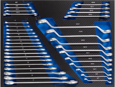 Professionele werkplaatswagen inzet blauw Combinatiesleutelset steeksleutels 6-27 mm 35 stuks.