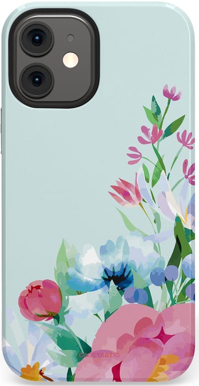 Casetastic hoesje geschikt voor Apple iPhone 12 Mini - Dubbellaagse bescherming - Dagdroom in bloei - Fashion Case - Lichtgrijs Lichtroze