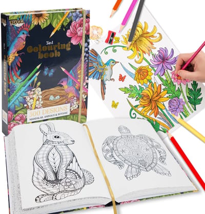 Joya Creative Luxe Kleurboek Voor Volwassenen - 300 Kleurplaten - Formaat A4 - 2026 editie - Thema’s in Botanisch, Dieren & Mandala - volwassen kleurboek - Tekenen & Kleuren - Perfect voor Volwassenen