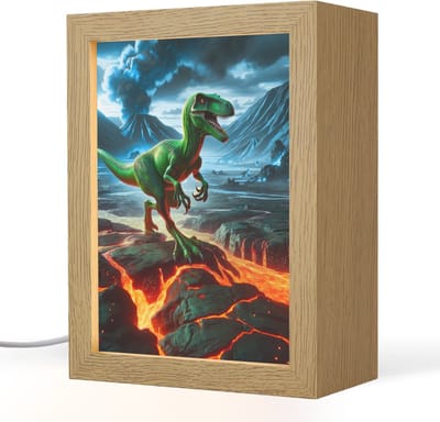 Nachtlampje 15x20 cm - Kinder lampje - Dino - Lava - Groen - Jongens - Tafellamp kinderkamer - Slaapkamer lamp - Bedlamp kinderen - Kinderlampje stopcontact - Wandlamp babykamer - Nachtlampjes