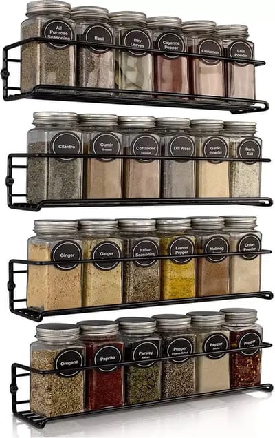 LaCardia Kruidenrek Ophangbaar - Set van 4 kruidenrekken - Wandrek & Keuken Organizer voor Kruidenpotjes - Zwart