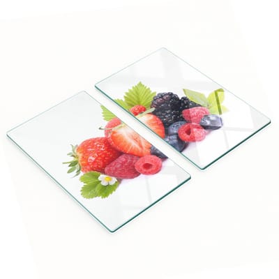 Set van twee decoratieve glazen keukenplanken met bosvruchtenmotief, 2x30x52 cm