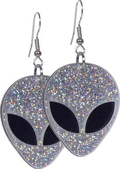 Oorbellen - Alien - Zilver Glitter - One Size - Unisex Volwassenen