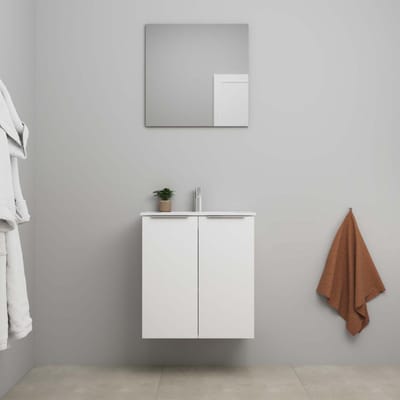 On-Line Badkamermeubelset - 60 cm - Bouwpakket - 2 Deuren met Greep - Porseleinen Wastafel - 1 Kraangat - Spiegel - Mat Wit