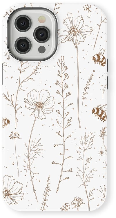 Bloemen Design Hoesje geschikt voor iPhone 12 Pro | Flower Print Tough Case met Mag | Shockproof | Bloemen Motief Backcover geschikt voor iPhone 12 Pro Meadow Sketch