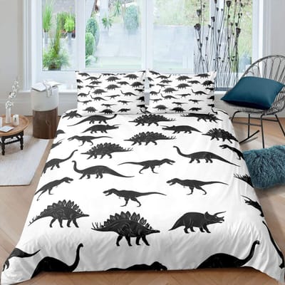 Dekbedovertrek met dinosaurussen Schattige dinosaurussen Cartoon Dierenthema Beddengoedset Voor Kinderen Tieners Tweepersoons Queen King Size Polyester Dekbedovertrek EU single(135x200cm)
