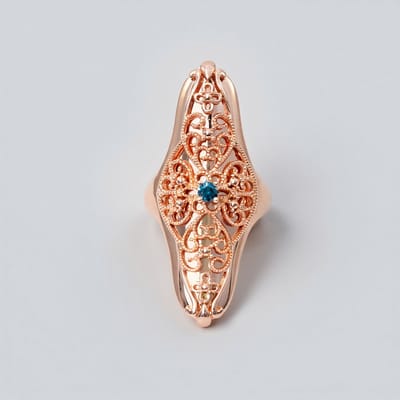 Cavill - Zilveren ring met blauwe diamant 0,1 ct - 925 Sterling Zilver rosé verguld - Vintage filigraan bloem - Elegant en tijdloos