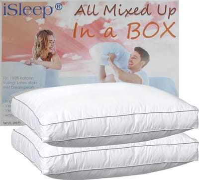 iSleep All Mixed Up In A Box | Set van 2 Kussens | Boxkussen | Latex Sticks met Dreampearls | 1200 Gram Kussen Vulling | Veerkrachtig Hoofdkussen | Ventilerend & Wasbaar | 50x60x10 cm | 2 Stuks