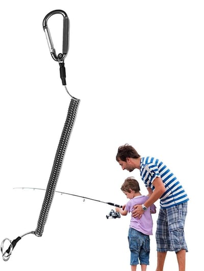 Vislijn Opgerolde Lanyard - Gereedschap Houder - Visbenodigdheden Beveiligen - Sterke Karabijnhaak - 100 cm Uitgerekt - Zwart