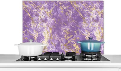 Spatscherm keuken 90x60 cm - Kookplaat achterwand Marmer - Luxe - Paars - Goud - Patronen - Muurbeschermer - Spatwand fornuis - Hoogwaardig aluminium