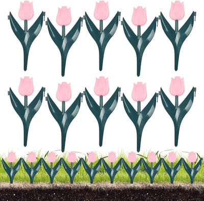 Tuinrand 10 stuks - Bloemvormig decoratief - Borders aanleggen - Flexibele weerbestendige constructie - 30 x 25 cm - Roze