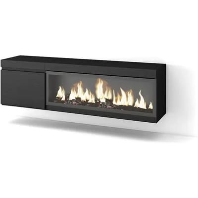 Skraut Home TV-Meubel, Lowboard, 158x35x45cm, Voor tv's tot 65", Elektrische haard XXL, Hangend, Zwart