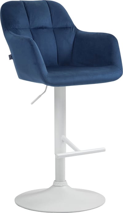 CLP Natoma Barkruk - Met rugleuning - Verstelbaar - Met voetensteun - Velvet - Fluweel - Metaal mat wit blauw