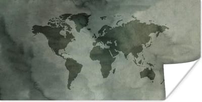 Wereldkaarten - Wereldkaart - Groen - Grijs - 160x80 cm