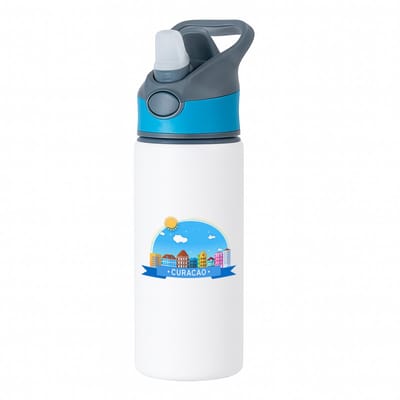 Hacebo® - Curacao waterfles met rietje blauw - Wereld - Vakantie - Antillen - water fles - 650ML
