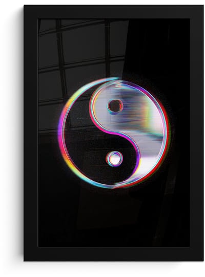 Poster in lijst - Fotolijst 20x30 cm - Posters - Yin-Yang - Cirkel - Regenboog - Posterlijst zwart - Decoratie - Wanddecoratie woonkamer - Muurdecoratie slaapkamer