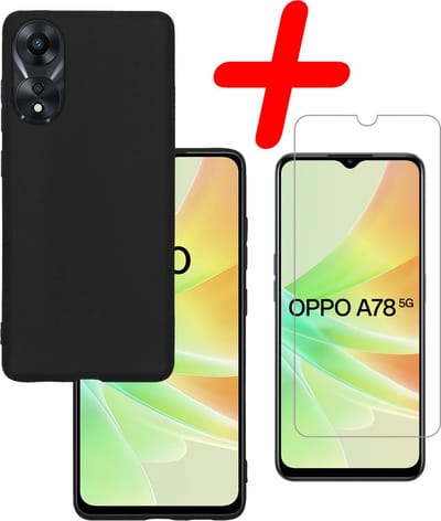 Hoesje Met Screenprotector - Geschikt voor OPPO A78 5G - Sterk & Shockproof - Back Cover - Siliconen Case - Telefoon Hoes - Zwart