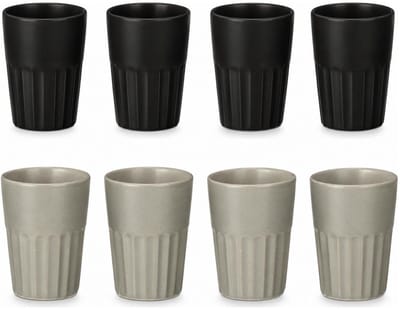 Vessia Design koffiemokken set - 8x - zwart/grijs - zonder oor - keramiek - 300 ml