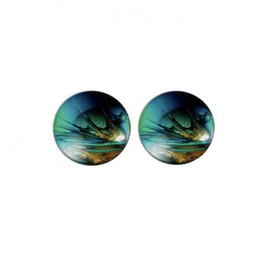 Zilveren Oorbellen-Suzan Petrol-cabochon-14 mm - Charme Bijoux
