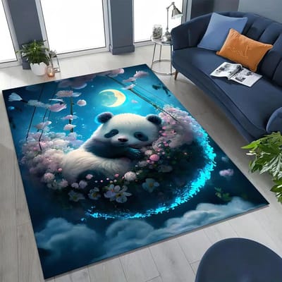 Schattige Panda Bamboe Print Vloermat Zacht Wasbaar Antislip Vlekbestendig Tapijt voor Woonkamer Slaapkamer Kinderkamer Huisdecoratie 120x160cm