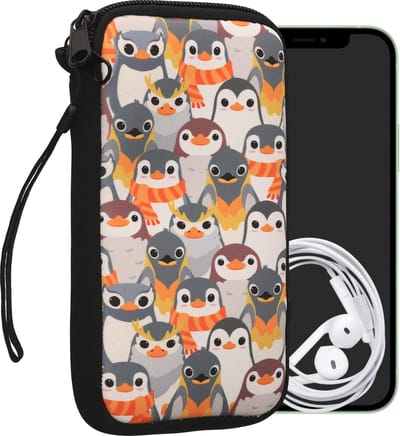 kwmobile hoesje voor smartphones XL - 6,7/6,8" - hoes van Neopreen - Pinguïn Ontwerp design - grijs / geel / bruin - binnenmaat 17,2 x 8,4 cm