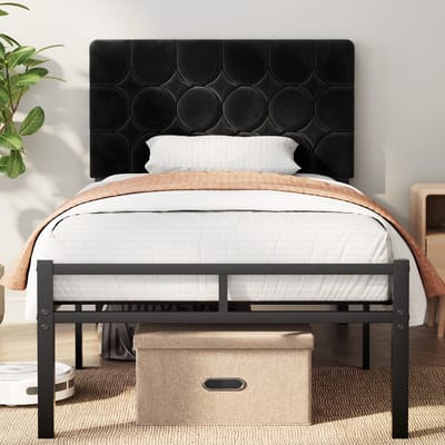 KUTAS Gestoffeerd Bedframe 90×200cm - Verstelbaar Hoofdbord - Stevig & Stil - Antislip - Grote Opbergruimte - Zwart - Geschikt voor Slaapkamer en Gastenkamer