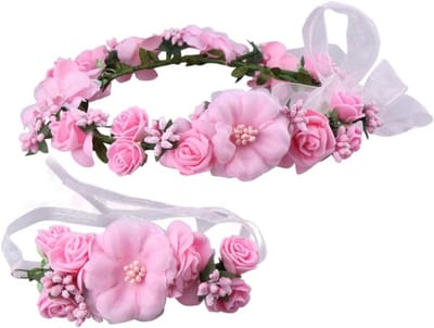 Bloemenkrans voor Dames en Meisjes - Haarwreath en Polsband voor Bruiloft en Fotografie - Perfecte Accessoire voor Bruidslook en Feestelijke Gelegenheden