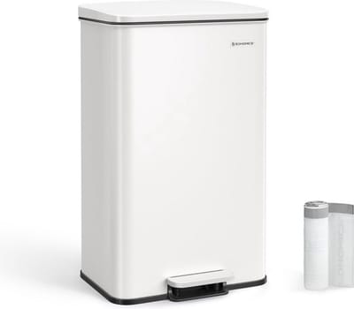 SONGMICS - Vuilnisemmer keuken - pedaalemmer - afvalemmer - 40 liter - met deksel - staal - soft-close - wit