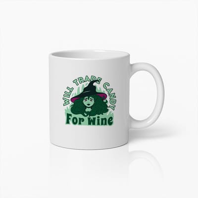 Will Trade Candy for Wine Mok 330ml – Grappige Halloween Heksenbeker – Leuk Cadeau voor Wijnliefhebbers & Spookseizoen Fans