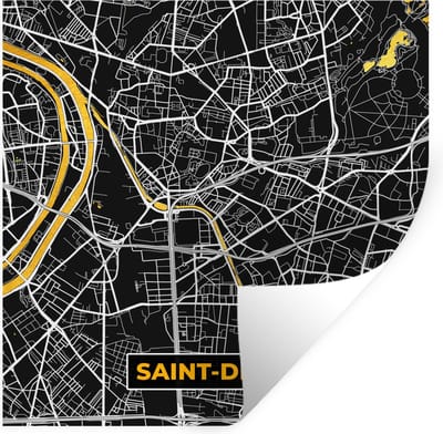 Muurstickers - Sticker Folie - Frankrijk – Plattegrond – Stadskaart - Kaart - Saint-Denis - 100x100 cm - Plakfolie - Muurstickers Kinderkamer - Zelfklevend Behang XXL - Zelfklevend behangpapier - Stickerfolie