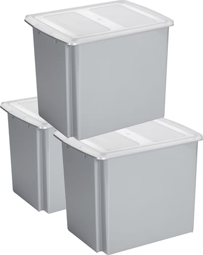 Sunware Set van 3x opslagboxen - kunststof - 45 liter - lichtgrijs - 45 x 36 x 36 cm - met deksel - kisten