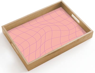 Dienblad hout 40x30 cm - Schootdienblad - Hokjes patroon - Roze - Paars - Golvende lijnen - Borrelplank rechthoek - Plateau dienbladen