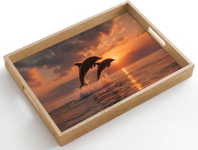Dienblad hout 50x35 cm - Schootdienblad - Dolfijnen - Zee - Realistisch - Borrelplank rechthoek - Plateau dienbladen