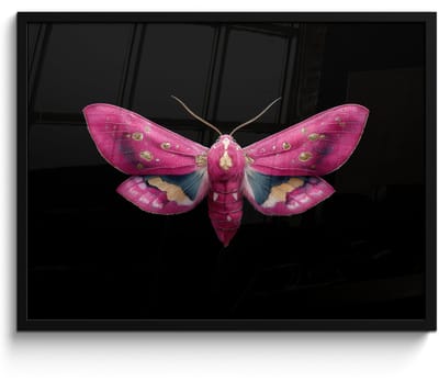 Poster in lijst - Fotolijst 70x50 cm - Posters - Vlinder - Roze - Nachtvlinder - Posterlijst zwart - Decoratie - Wanddecoratie woonkamer - Muurdecoratie slaapkamer