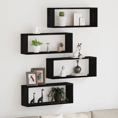 vidaXL - Wandplanken - 4 - st - Zwart - Eiken - 60 - x - 15 - x - 23 - cm - Bewerkt - hout