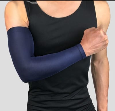 Set fiets armwarmers ( 2 stuks ) – Blauw - verbeterde versie 2023 - armstukken – cycling arm sleeves – armbeschermers – sport armmouwen - Maat L