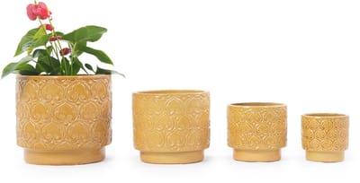 3XL Keramische Bloempot - Grote Plantenbak - Buitenpot - Handgemaakt - Vorstbestendig - Met Afvoergat - Tuin En Woonkamer - 38cm - 1 Stuk - Geel