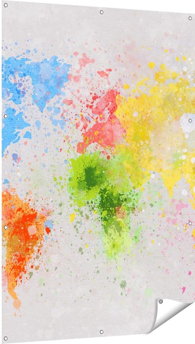 Gards Tuinposter Wereldkaart met Verfvlekken - Abstract - 100x150 cm - Tuindoek - Tuindecoratie - Wanddecoratie buiten - Tuinschilderij