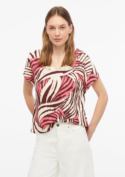 s.Oliver - female - Gestructureerd T-shirt met V-hals in een ontspannen pasvorm