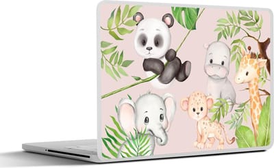Laptop sticker - 15.6 inch - Jungle - Dieren - Roze - 36x27,5cm - Laptopstickers - Laptop skin - Cover
