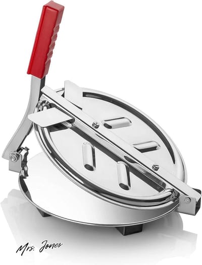 Mrs. Jones Roestvrij staal Puri Maker Persmachine met Handvat - Tortilla Maker en Tacopers - Papad Maker en Roti Chapati Press - Tortillapers - 75 Inch (1905 cm) .