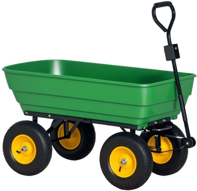 Daity Grote tuinkar van 125 liter, robuuste vierwielige handkar met kantelfunctie, kruiwagen en kiepwagen - groen