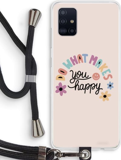 Case Company® - Hoesje met koord geschikt voor Samsung Galaxy A51 4G hoesje met Koord - Happy days - Telefoonhoesje met Zwart Koord - Bescherming aan alle Kanten en Over de Schermrand