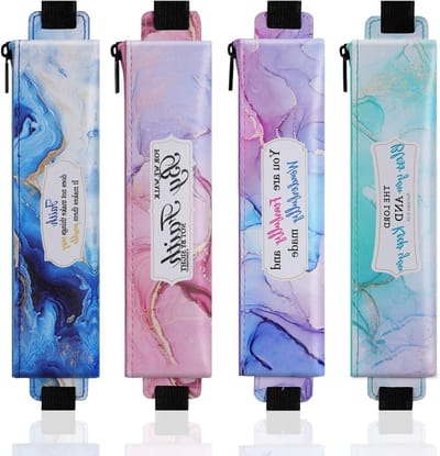 Elastische etui voor notebook, 4 stuks PU-leer met verstelbare elastiek, pennenkoker voor planner, journal en schoolbenodigdheden, marmeren patroon, perfect cadeau voor studenten en meisjes